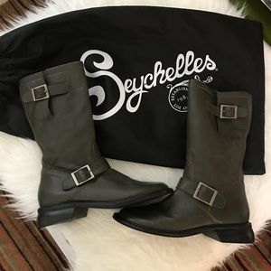 SEYCHELLES Anthro Mid Calf Olive Green Boot Sz 7M